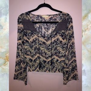 Patterned Long Sleve Crop Top